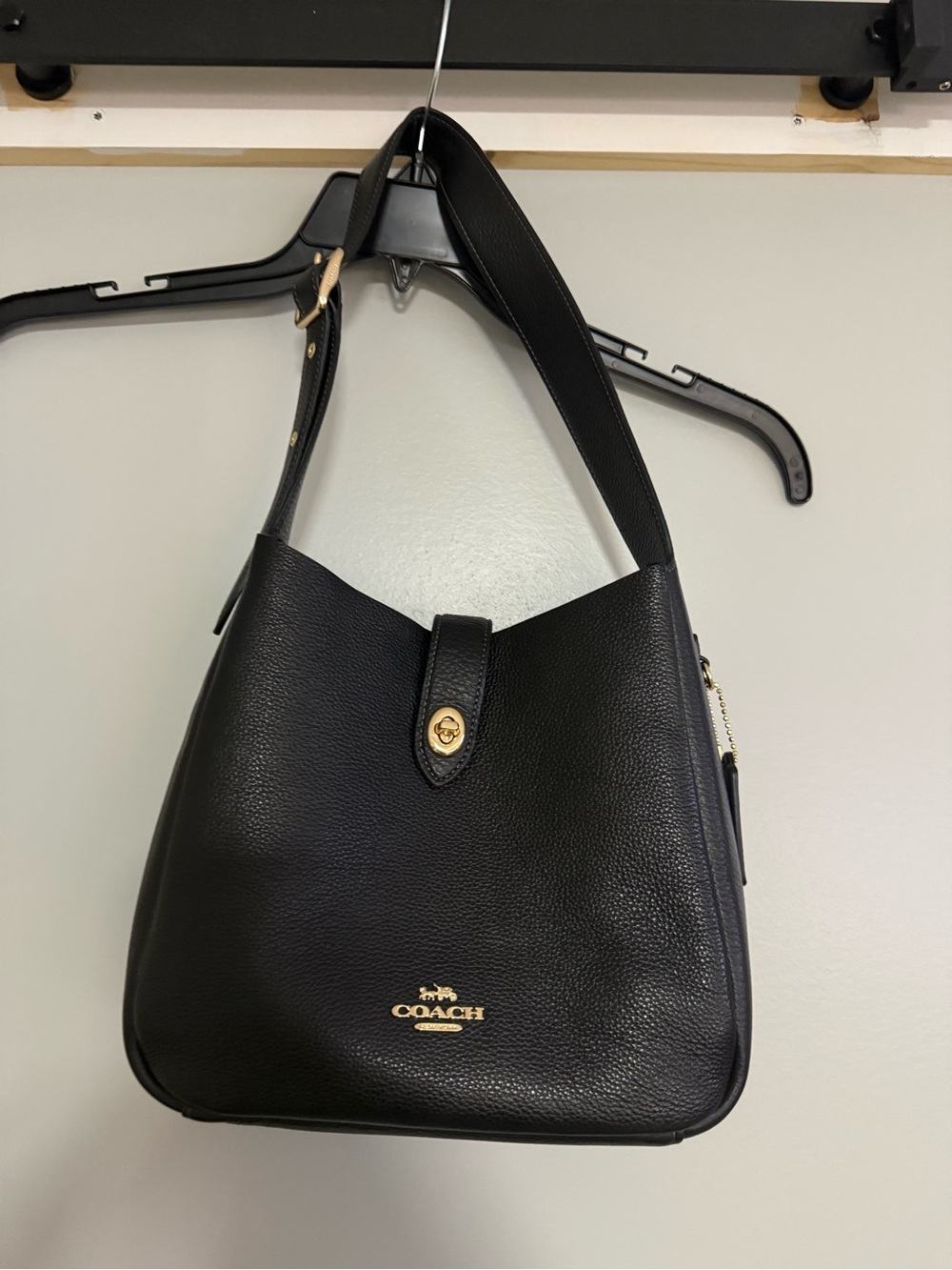 Coach Black Pebbled Leather Shoulder Bag with Gold Accents
